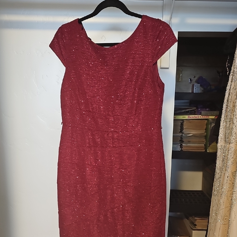 Alyx Red Sheath Midi Dress with Cap Sleeves